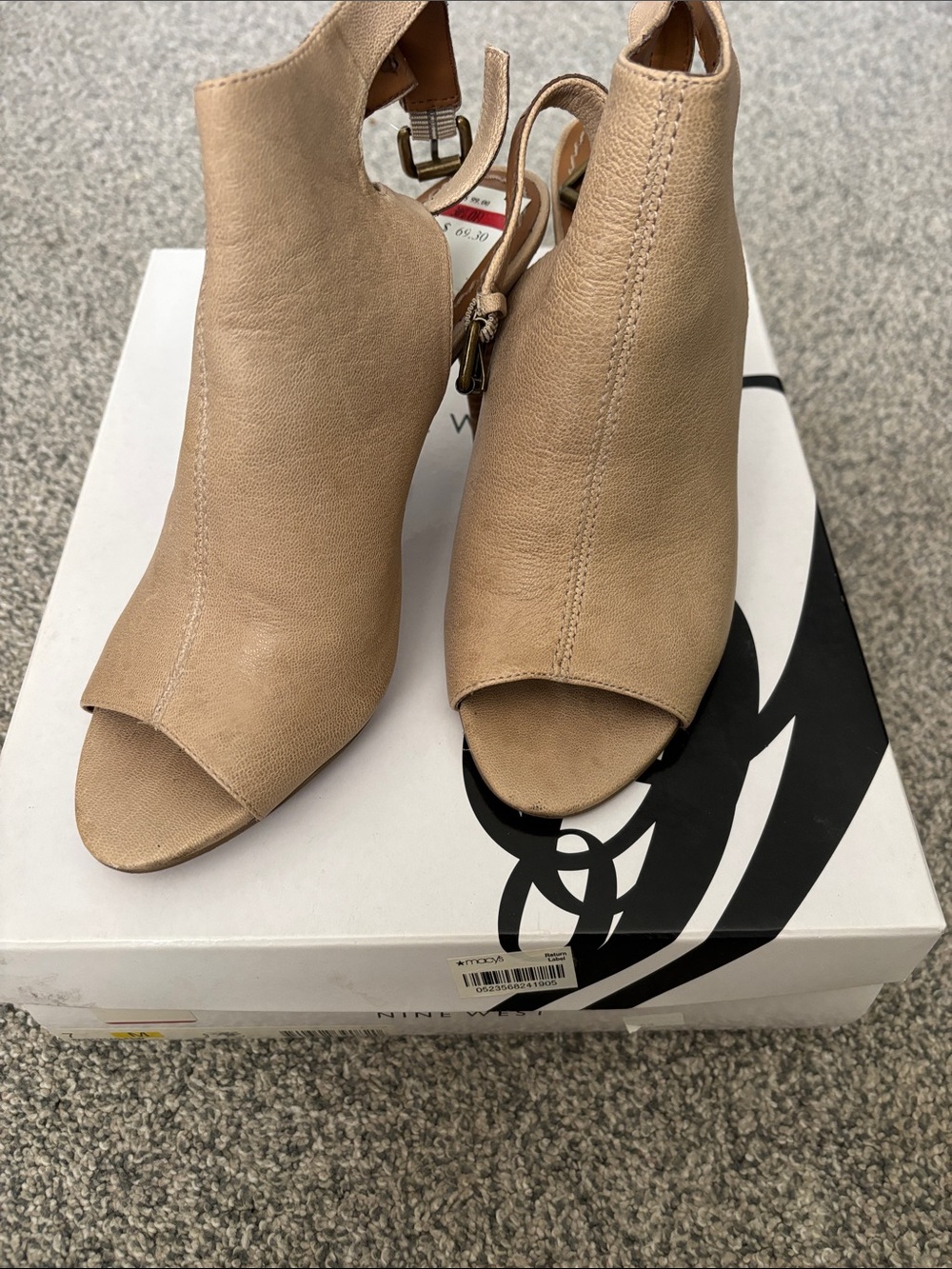GUC Nine West Beige Open-Toe Women’s Bootie with Ankle Strap